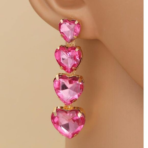 ⭐️❤️FREE Heart Drop Tiered Rhinestone Chic Glam Girly Vaca Trendy Artsy Earrings - Picture 1 of 3